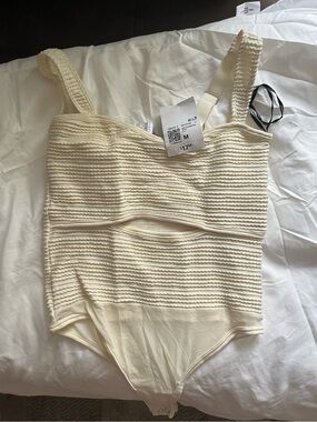 Forever 21 Cream Textured Ribbed Tank Bodysuit